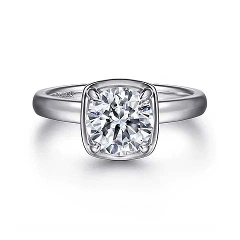 Gabriel & Co. "Deedie" Cushion Bezel Engagement Ring Semi-Mounting in 14K White Gold