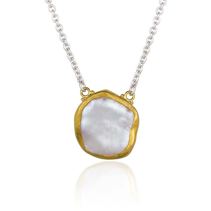 Lika Behar "Rosalie" Keshi Pearl Pendant Necklace in Sterling Silver and 24K Yellow Gold