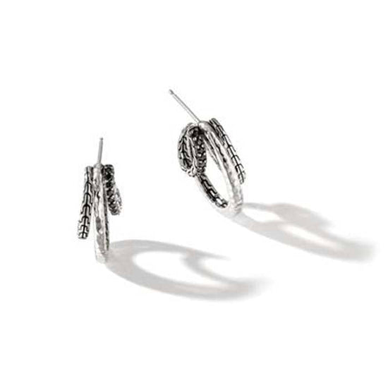 John Hardy Classic Chain Hammered Earrings with Treated Black Sapphires and Black Spinel in Sterling Silver