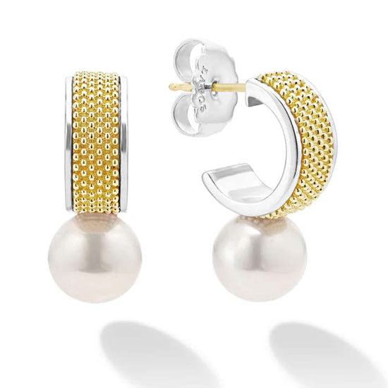 LAGOS Two-Tone Pearl Hoop Earrings in Sterling Silver and 18K Yellow Gold