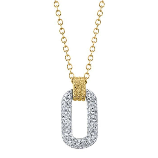 Shy Creation Open Oval Diamond Pavé Pendant Necklace in 14K White and Yellow Gold