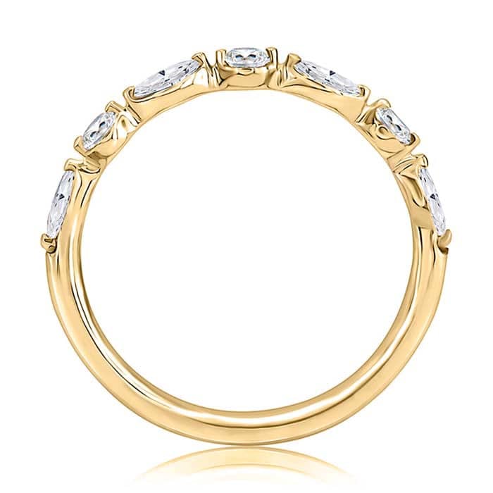 A. Jaffe Delicate Halfway Alternating Round and Marquise Diamond Wedding Band in 14K Yellow Gold