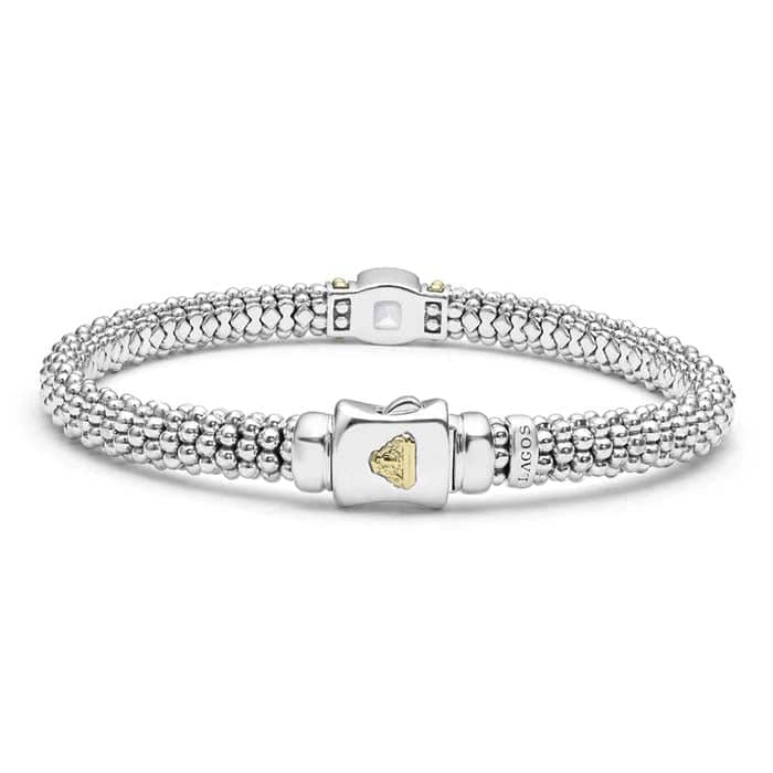 LAGOS White Topaz Caviar Bracelet in Sterling Silver and 18K Yellow Gold