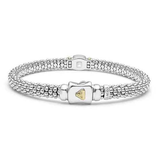 LAGOS White Topaz Caviar Bracelet in Sterling Silver and 18K Yellow Gold