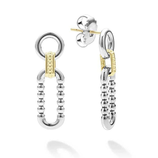 LAGOS Two Tone Link Drop Earrings in Sterling Silver and 18K Yellow Gold