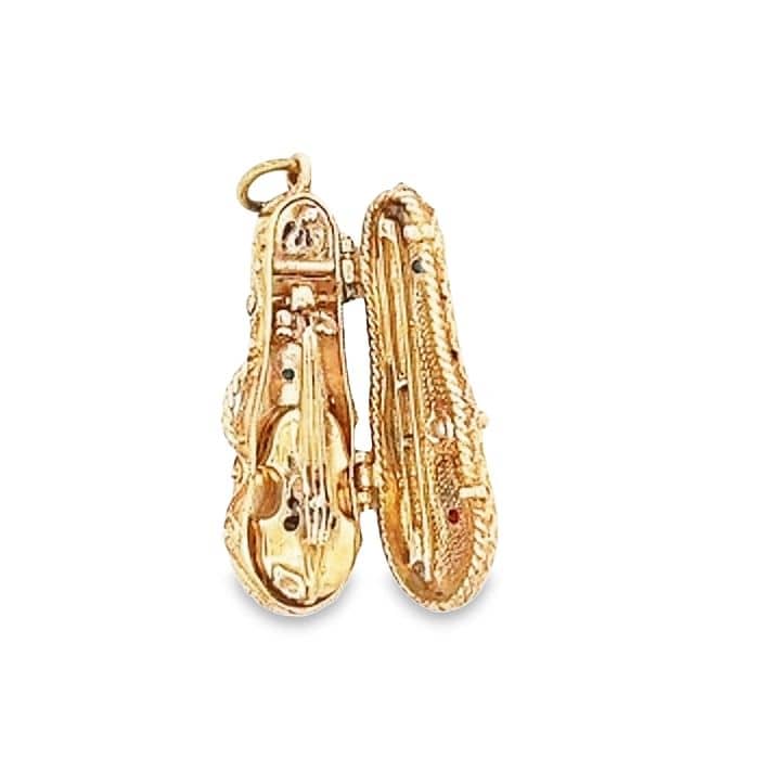 Estate Violin Case Pendant in 14K Yellow Gold