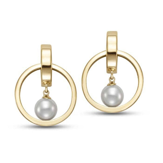 Mastoloni 6.5-7mm Freshwater Cultured Pearl Interlocking Circle Drop Earrings in 14K Yellow Gold