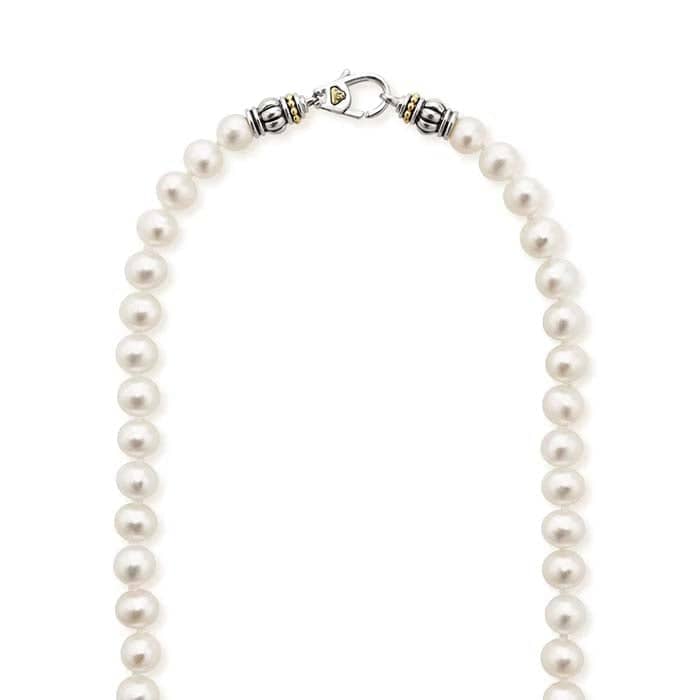 LAGOS Small Pearl Necklace in Sterling Silver and 18K Yellow Gold