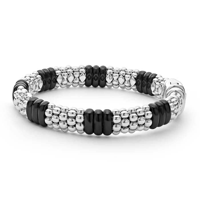 LAGOS 7" Black Ceramic Caviar Beaded Bracelet in Sterling Silver