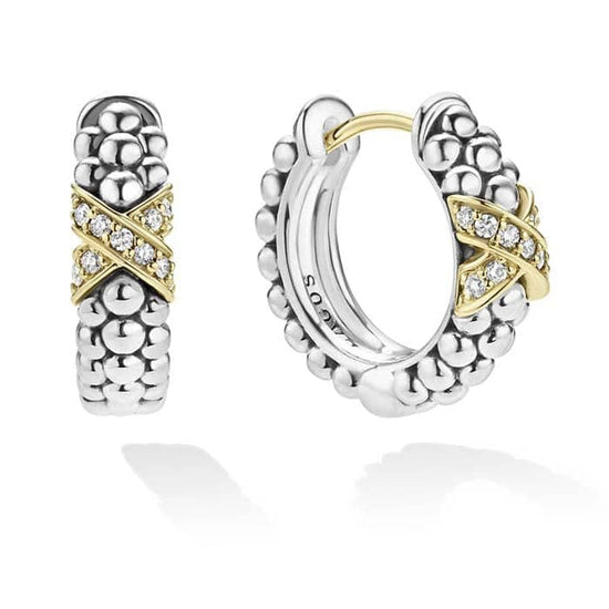 LAGOS Diamond Huggie Earrings in Sterling Silver and 18K Yellow Gold
