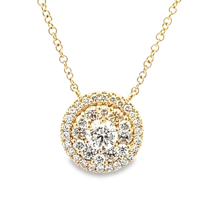 Mountz Collection 3/4CTW Double Halo Diamond Pendant in 14K Yellow Gold