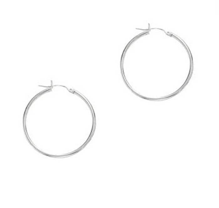 Mountz Collection 25MM Lite Round Tube Hoop Earrings 14K White Gold