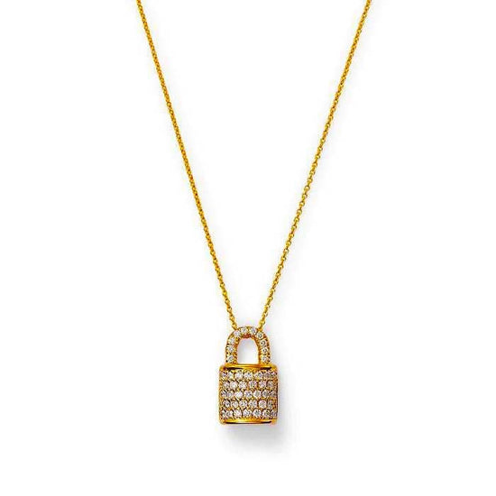 Roberto Coin Pavé Diamond Padlock Necklace in 18K Yellow Gold