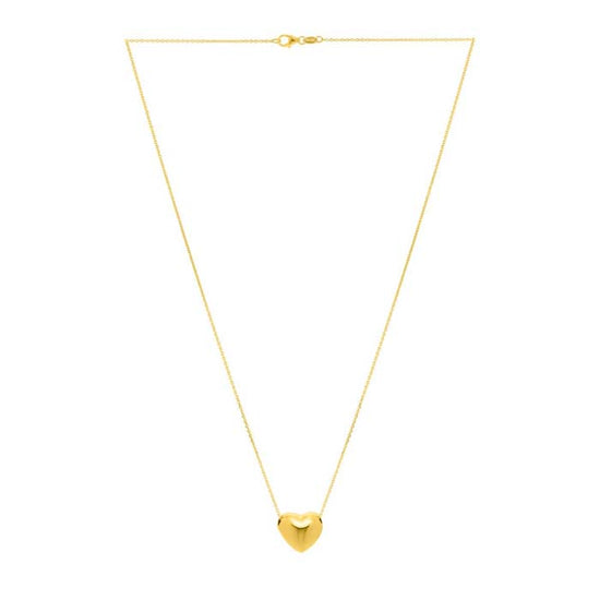 Mountz Collection 16” Puffed Heart Pendant in 14K Yellow Gold