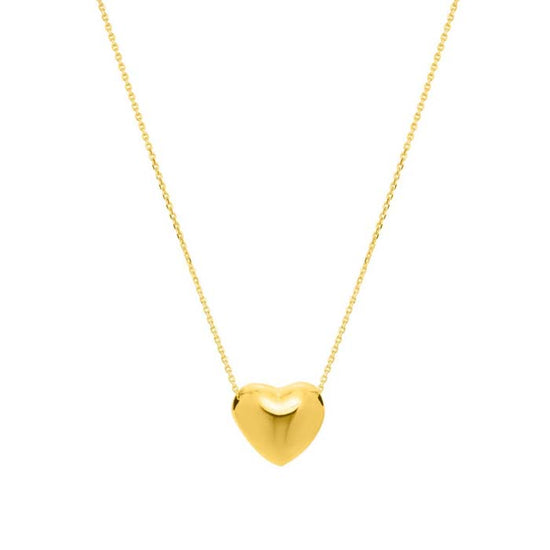 Mountz Collection 16” Puffed Heart Pendant in 14K Yellow Gold