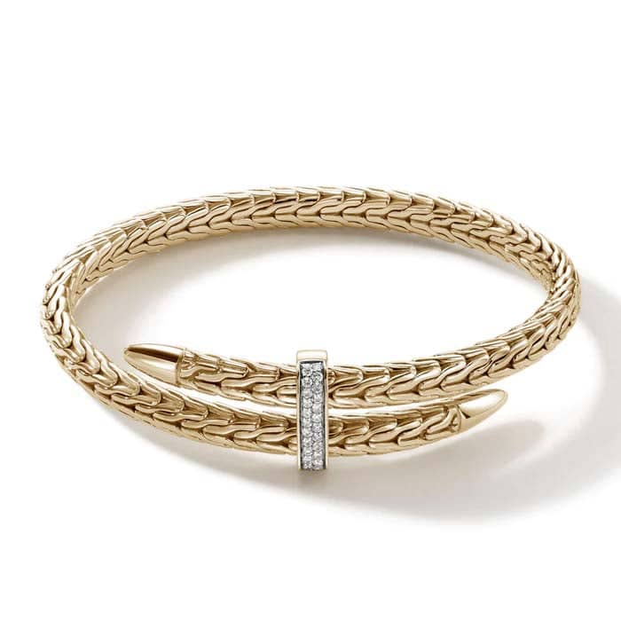 John Hardy Spear Flex Cuff with Diamonds in 14K Yellow Gold