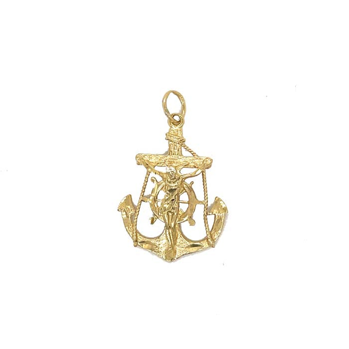 Estate Anchor Crucifix Pendant in 14K Yellow Gold