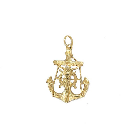 Estate Anchor Crucifix Pendant in 14K Yellow Gold