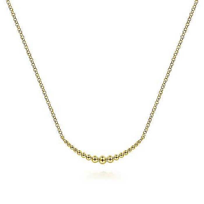 Gabriel & Co. 17" Graduating "Bujukan" Bead Curved Bar Necklace in 14K Yellow Gold