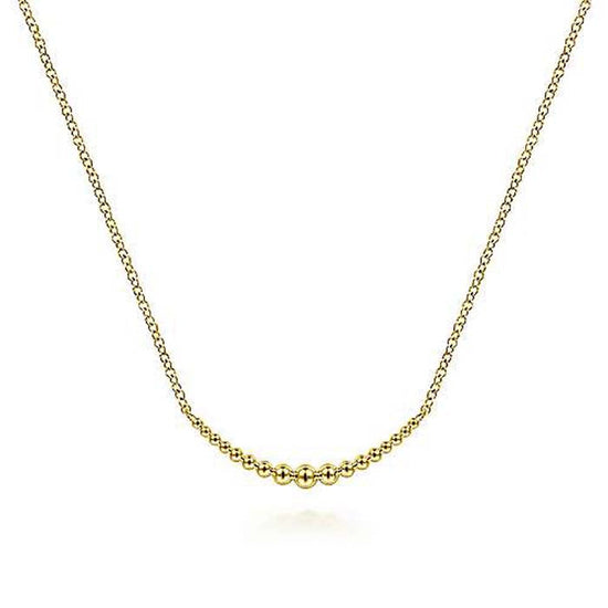 Gabriel & Co. 17" Graduating "Bujukan" Bead Curved Bar Necklace in 14K Yellow Gold