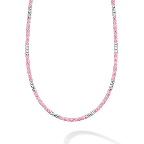 LAGOS Pink Caviar Silver Station Ceramic Beaded 3mm Necklace