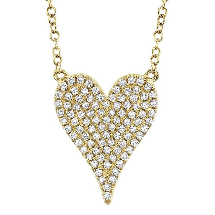 Shy Creation "Amor" Classic Diamond Pavé Heart Pendant in 14K Yellow Gold