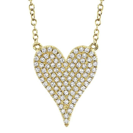 Shy Creation "Amor" Classic Diamond Pavé Heart Pendant in 14K Yellow Gold