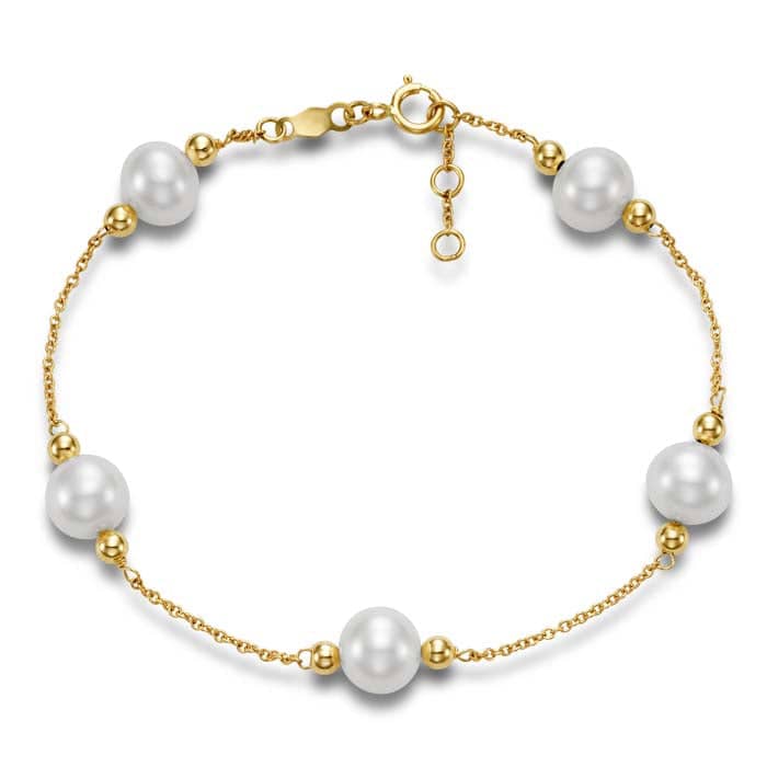 Mastoloni 7" Freshwater Cultured Pearl Fancy Tin Cup Bracelet in 14K Yellow Gold