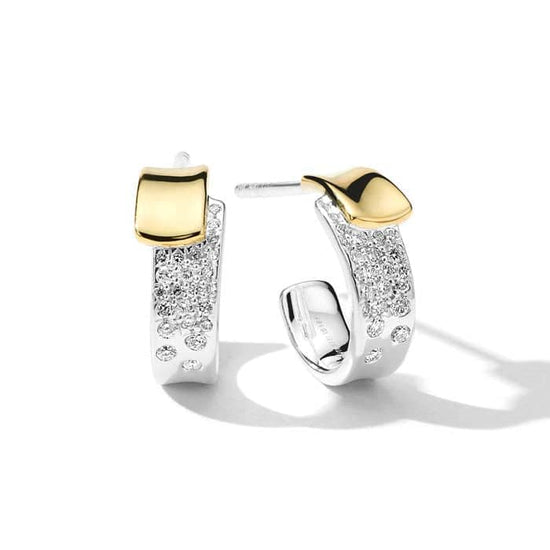 Ippolita Chimera Stardust Overlapping Huggie Earrings with Diamonds in Sterling Silver and Bonded 18K Yellow Gold