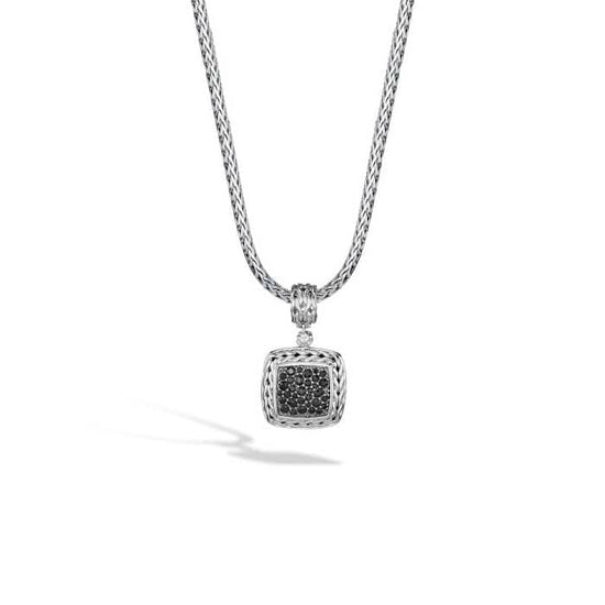 John Hardy Classic Chain Collection Medium Square Pendant with Black Sapphire