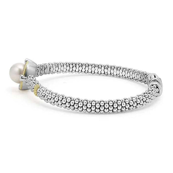 LAGOS Pearl and Diamond Bracelet in Sterling SIlver and 18K Yellow Gold