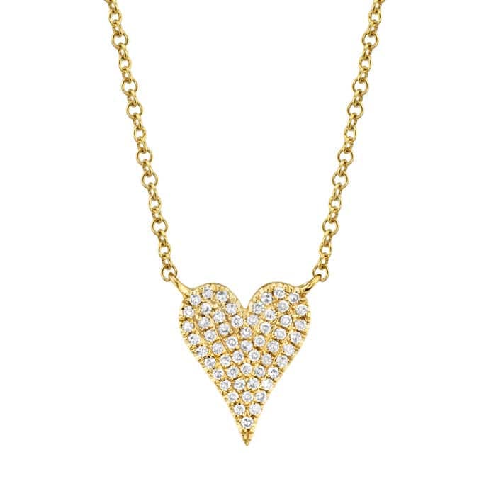 Shy Creation "Amor" Small Diamond Pavé Heart Pendant in 14K Yellow Gold