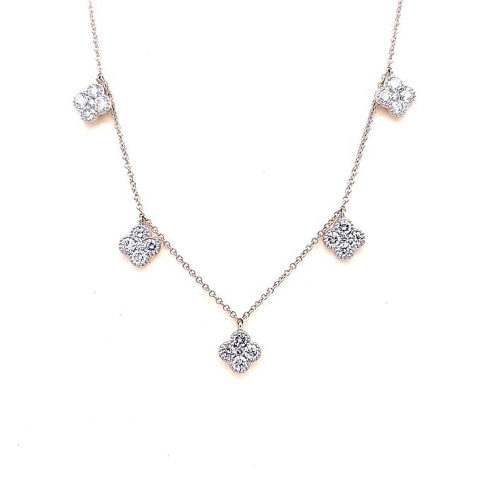 Mountz Collection 1.50CTW Clover Cluster Drop Necklace in 14K White Gold