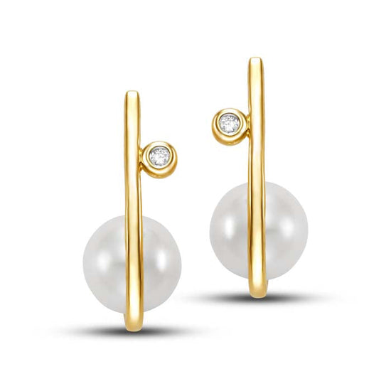 Mastoloni 8-8.5mm Freshwater Cultured Pearl J-Hoop Earring with Diamond Accent in 14K Yellow Gold