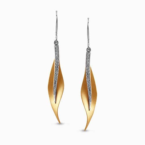 Simon G. Garden Collection Diamond Leaf Drop Earrings in 18K Yellow and White Gold