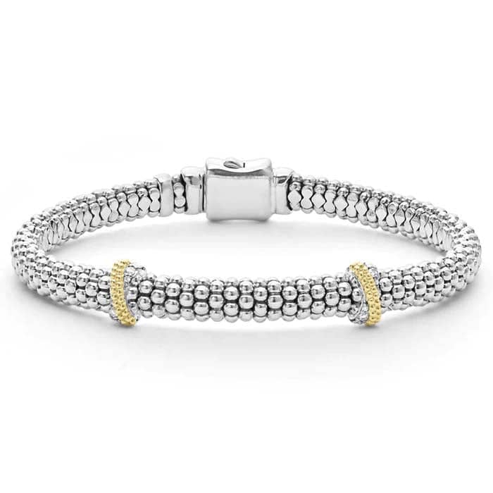 LAGOS Double X Caviar Diamond Bracelet in Sterling Silver and 18K Yellow Gold