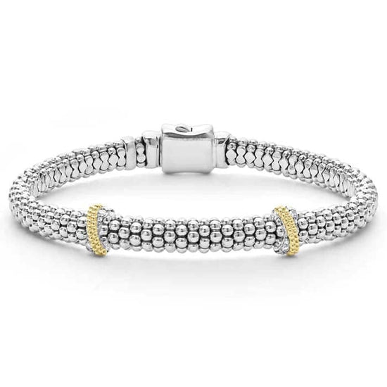 LAGOS Double X Caviar Diamond Bracelet in Sterling Silver and 18K Yellow Gold