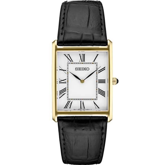 Seiko 28MM Essentials White Dial Rectangular Watch in Gold-Tone Stainless Steel