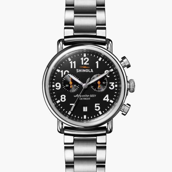 Shinola 41mm "The Runwell" Chrono Quartz Watch with Black Dial in Stainless Steel