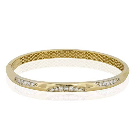 Simon G. Textured Oval Bangle with Diamond Accents in 18K Yellow Gold
