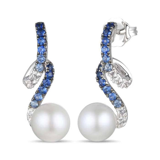 Le Vian Denim Ombré Earrings featuring Freshwater Pearls and Sapphires in 14K Vanilla Gold
