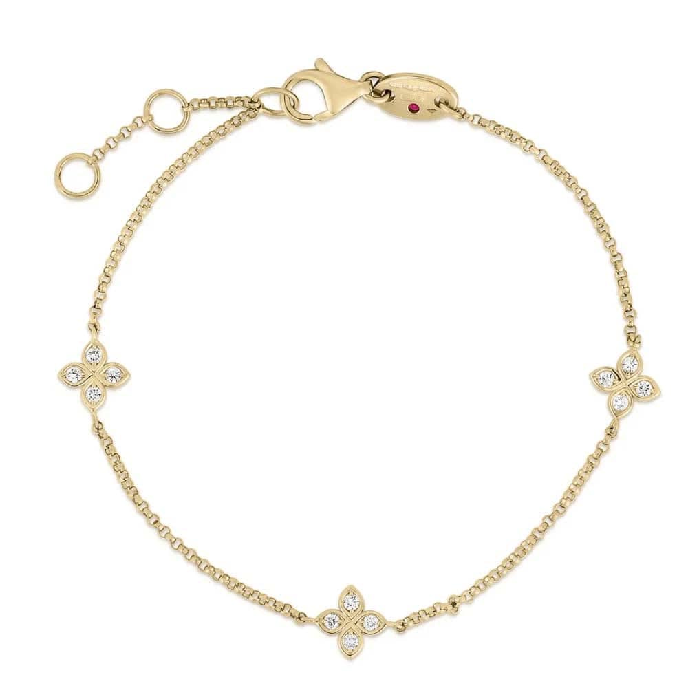 Roberto Coin Diamond Love in Verona 3 Station Bracelet in 18K Yellow Gold