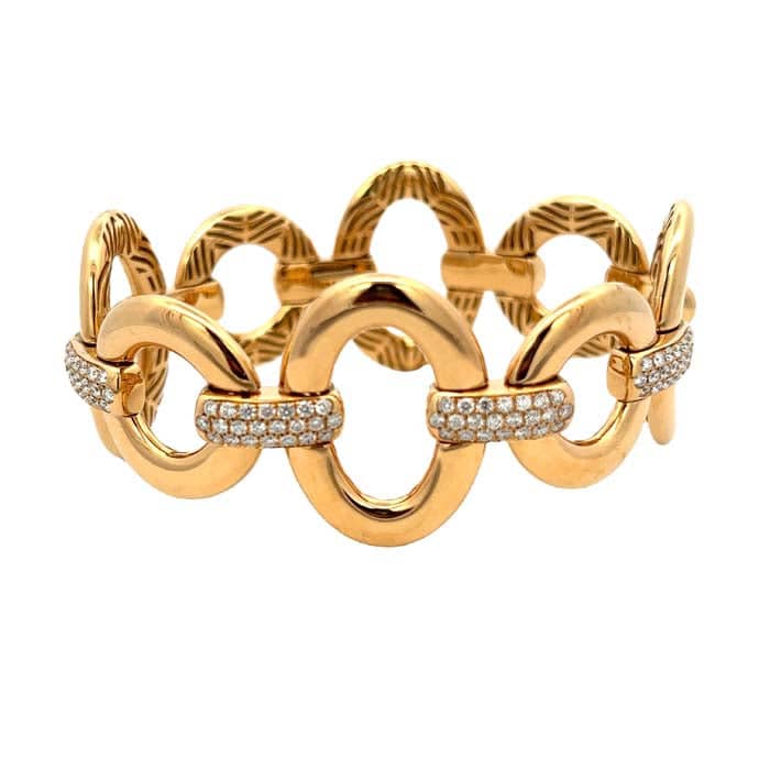 Antonio Papini Oval and Round Link Stretch Bracelet with Diamonds in 18K Yellow Gold