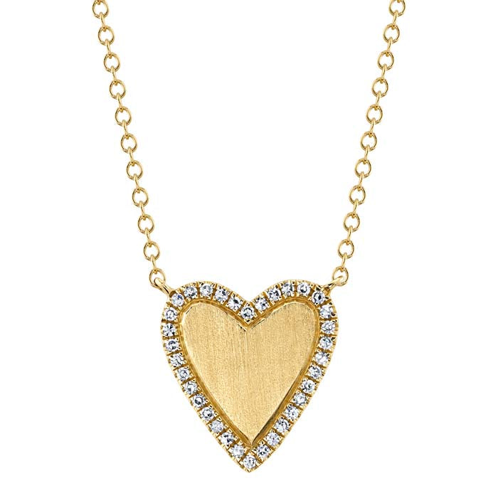 Shy Creation Diamond Heart Pendant Necklace in 14K Yellow Gold