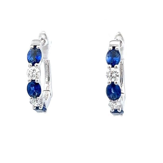 Mountz Collection Sapphire and Diamond Oval Hoop Earrings in 14K White Gold