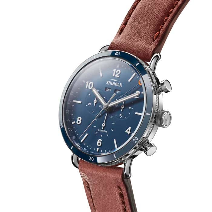 Shinola 45MM CANFIELD SPORT Chrono Leather Strap Dark Cognac Stainless Steel Watch