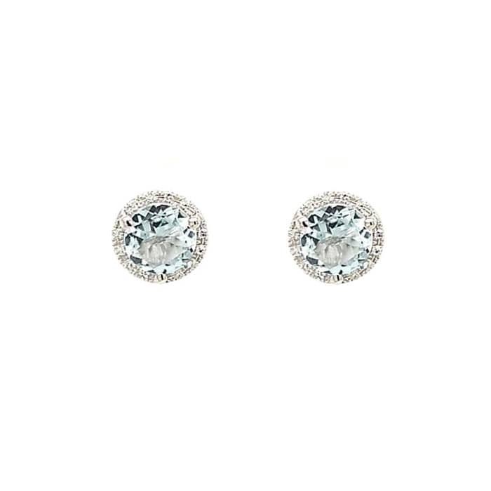 Mountz Collection Aquamarine and Diamond Halo Stud Earrings in 14K White Gold