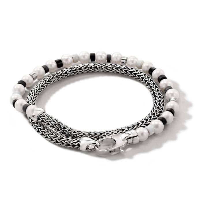 John Hardy Colorblock Pearl Wrap Bracelet in Sterling Silver