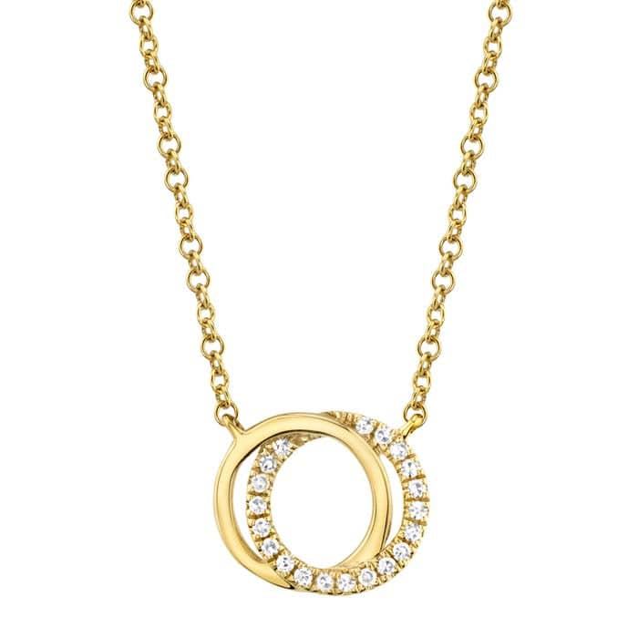 Shy Creation Diamond Love Knot Circle Pendant Necklace in 14K Yellow Gold