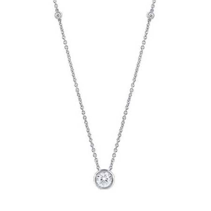 Mountz Collection 1/4CTW Bezel Illusion Solitaire Pendant on Diamond Accent Chain in 14K White Gold